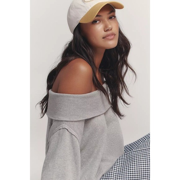 Anthropologie Pilcro Long-Sleeve Slouchy Off-The-Shoulder Top Cotton S 283393 - Picture 2 of 4